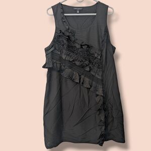 Banana Republic Black 100% Silk Ruffle Sleeveless Scoop Neck Silky Slip Dress XL